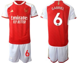 Poceni Moški Nogometni dresi Arsenal Domači Kratek Rokav + Kratke hlače 2023-24 rdeča bela Gabriel Magalhaes 6