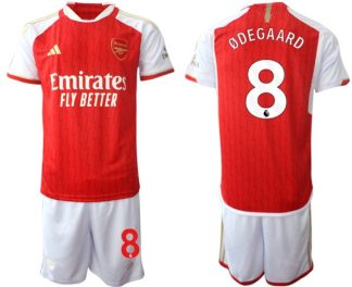 Poceni Moški Nogometni dresi Arsenal Domači Kratek Rokav + Kratke hlače 2023-24 rdeča bela Martin Odegaard 8