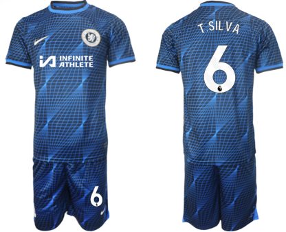 Poceni Moški Nogometni dresi Chelsea Gostujoči 2023-2024 Kratek Rokav + Kratke hlače Thiago Silva 6