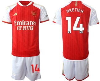 Poceni Moški Nogometni dresi kompleti Arsenal 2023-24 rdeča bela Eddie Nketiah 14