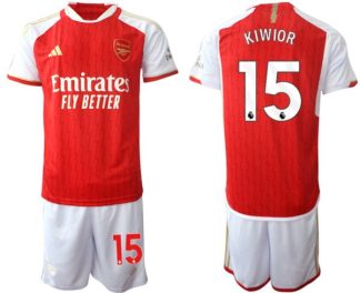 Poceni Moški Nogometni dresi kompleti Arsenal 2023-24 rdeča bela Jakub Kiwior 15