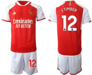 Poceni Moški Nogometni dresi kompleti Arsenal 2023-24 rdeča bela Jurrien Timber 12