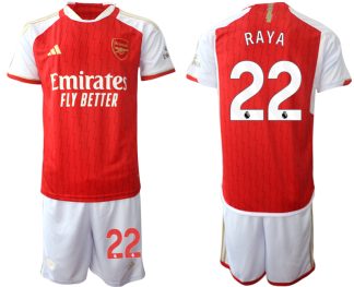 Poceni Moški Nogometni dresi kompleti Arsenal Domači 2023-24 rdeča bela David Raya 22