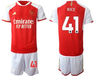Poceni Moški Nogometni dresi kompleti Arsenal Domači 2023-24 rdeča bela Declan Rice 41