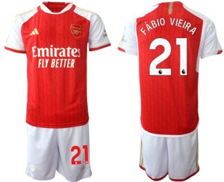 Poceni Moški Nogometni dresi kompleti Arsenal Domači 2023-24 rdeča bela Fabio Vieira 21