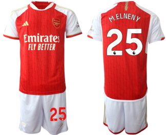 Poceni Moški Nogometni dresi kompleti Arsenal Domači 2023-24 rdeča bela Mohamed Elneny 25