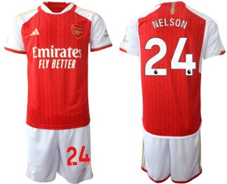 Poceni Moški Nogometni dresi kompleti Arsenal Domači 2023-24 rdeča bela Reiss Nelson 24
