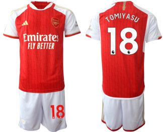 Poceni Moški Nogometni dresi kompleti Arsenal Domači 2023-24 rdeča bela Takehiro Tomiyasu 18
