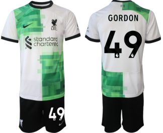 Poceni Moški Nogometni dresi kompleti Liverpool Gostujoči 2023 2024 tisk Kaide Gordon 49