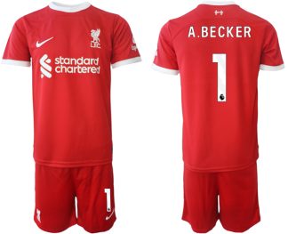 Poceni Moški Nogometni dresi Liverpool Domači 2023 2024 Kratek Rokav + Kratke hlače Alisson Becker 1