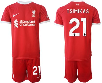 Poceni Moški Nogometni dresi Liverpool Domači 2023 2024 Kratek Rokav + Kratke hlače Kostas Tsimikas 21