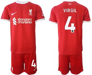 Poceni Moški Nogometni dresi Liverpool Domači 2023 2024 Kratek Rokav + Kratke hlače Virgil van Dijk 4