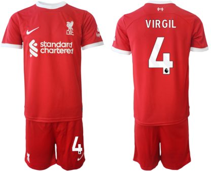 Poceni Moški Nogometni dresi Liverpool Domači 2023 2024 Kratek Rokav + Kratke hlače Virgil van Dijk 4