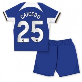 Poceni Nogometni dresi kompleti za otroke Chelsea Domači 2023-24 Moises Caicedo 25
