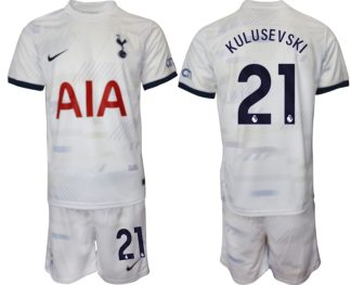Moški Nogometni dresi kompleti Tottenham Hotspur Domači bela 2023 2024 tisk Dejan Kulusevski 21