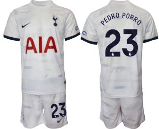 Moški Nogometni dresi kompleti Tottenham Hotspur Domači bela 2023 2024 tisk Pedro Porro 23