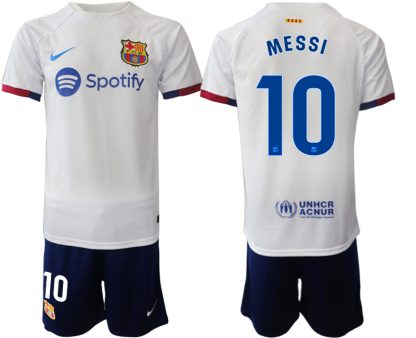 Poceni Moški Nogometni dresi kompleti Barcelona Gostujoči 2023-24 Lionel Messi 10