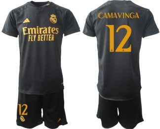 Poceni Moški Nogometni dresi kompleti Real Madrid Tretji 2023-24 Eduardo Camavinga 12