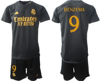 Poceni Moški Nogometni dresi kompleti Real Madrid Tretji 2023-24 Karim Benzema 9