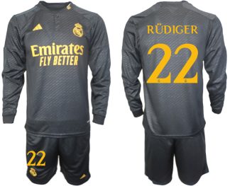 Poceni Moški Nogometni dresi Real Madrid Tretji Dolgi Rokav + Kratke hlače 2023 2024 Antonio Rudiger 22