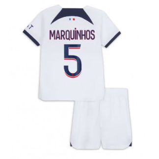 Poceni Otroški Nogometni dresi kompleti Paris Saint-Germain PSG Gostujoči 2023 2024 Marquinhos 5