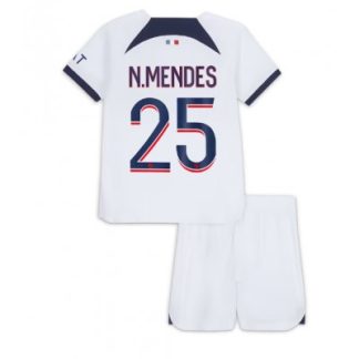 Poceni Otroški Nogometni dresi kompleti Paris Saint-Germain PSG Gostujoči 2023 2024 Nuno Mendes 25