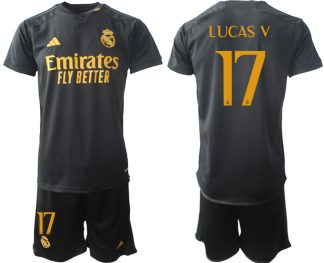 Prodajo Moški Nogometni dresi kompleti Real Madrid Tretji 2023 2024 Lucas Vazquez 17