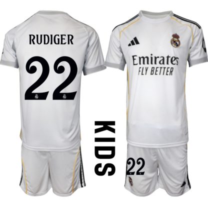 Antonio Rudiger 22 Otroški Nogometni dresi Kompleti za otroke Real Madrid Domači 2025-26