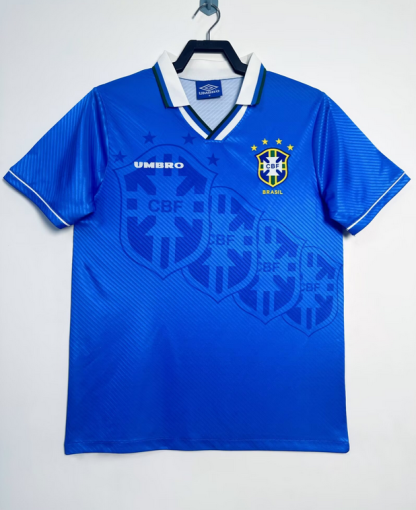 Prodajo Retro Nogometni dresi Brazilija Gostujoči 1996 modra Kratek Rokav