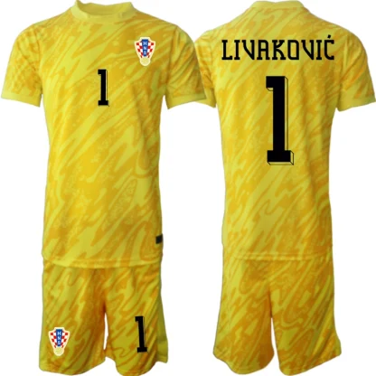 Otroški Nogometni Dresi reprezentance Hrvaška Vratar 2024-25 rumena Dominik Livakovic 1