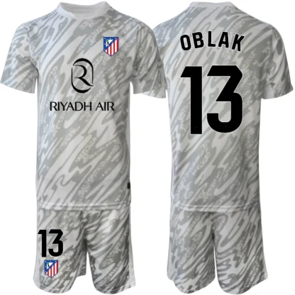 Otroški Nogometni Dresi Atletico Madrid Vratar 2024-25 siva dresi z imenom Jan Oblak 13