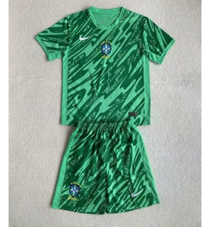 Otroški Nogometni dresi kompleti Brazilija Vratar Domači Copa America 2024 zelena