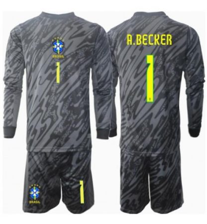 Otroški Nogometni dresi za otroke Brazilija Vratar Gostujoči Copa America 2024 Alisson Becker 1