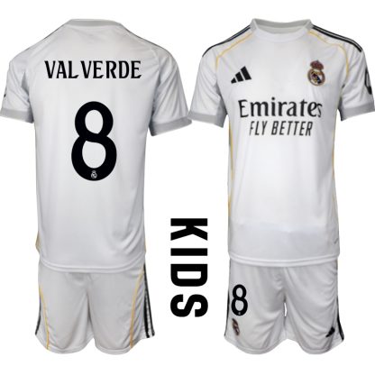 Otroški Nogometni dresi Kompleti Real Madrid Domači 2025-26 tisk Federico Valverde 8