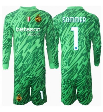 Otroški Nogometni dresi Inter Milan Vratar Domači 2024-25 Yann Sommer #1 Dolgi rokavi (+ hlače)