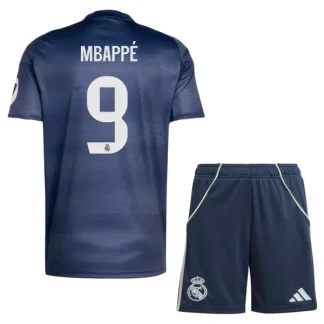 Otroški Nogometni dresi Real Madrid Gostujoči 2025-26 tisk Kylian Mbappé 9