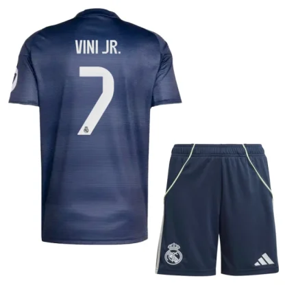 Otroški Nogometni dresi Real Madrid Gostujoči 2025-26 tisk Vinicius Junior 7