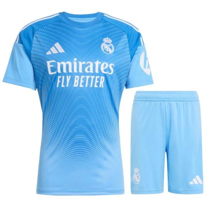 Otroški Nogometni dresi kompleti za otroke Real Madrid Vratar 2025-26 modra