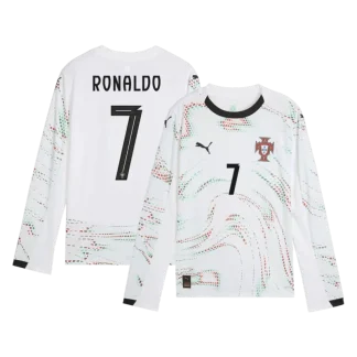Poceni Moški Nogometni dresi Portugalska Gostujoči 2025-26 bela Cristiano Ronaldo 7
