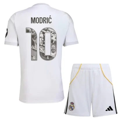Otroški dresi kompleti za otroke Real Madrid Domači 2025-26 bela Luka Modric 10