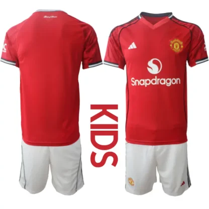 Otroški Nogometni dresi kompleti Manchester United Domači 2025-26 z lastnim tiskom