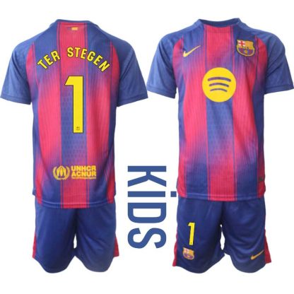 Otroški Nogometni dresi kompleti FC Barcelona Domači 2025-26 Marc-André ter Stegen 1
