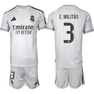 Poceni Nogometni dresi kompleti Real Madrid Domači 2025-26 Bela Éder Militão 3