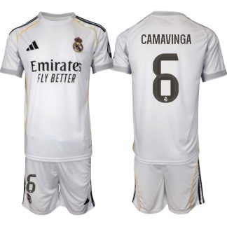Poceni Nogometni dresi kompleti Real Madrid Domači 2025-26 Eduardo Camavinga 6