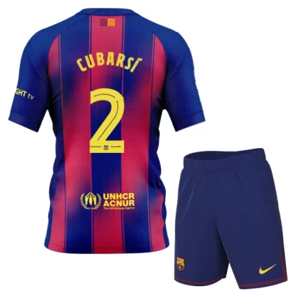 Otroški Dresi kompleti FC Barcelona Domači 2025-26 Pau Cubarsi 2