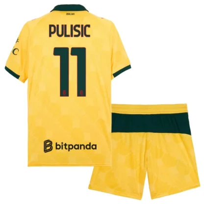 Otroški Dresi AC MilanTretji 2025-26 rumena Nogometni Dresi komplet Christian Pulisic 11