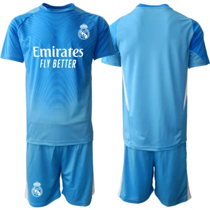 Otroški dresi kompleti Real Madrid Vratar 2025-26 modra z lastnim imenom