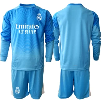 Poceni Otroški nogometni dresi kompleti Real Madrid Vratar 2025-26 modra kompleti