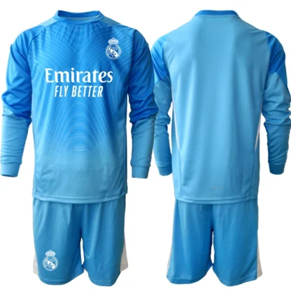 Poceni Otroški nogometni dresi kompleti Real Madrid Vratar 2025-26 modra kompleti