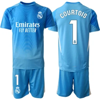 Otroški dresi Real Madrid Vratar 2025-26 modra kompleti Thibaut Courtois 1